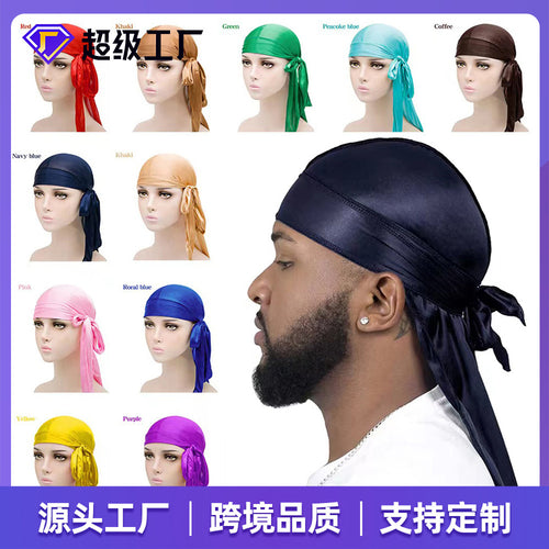 Overseas Bestseller Western Unisex Faux Silk Long Tail Headscarf Cap Cloak Cap Hip-Hop Pirate Tail Cap Factory Direct