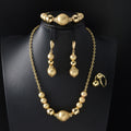 Africa Ethnic Style Gold Plated Jewelry 4-Piece Set Frosted Gold Bead Necklace Bracelet Set Earrings Ring Banquet Wedding Set