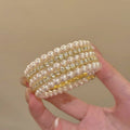 Vintage Imitation Pearl Multi-Layer Bangle Light Luxury Retro Elegant Bracelet Niche Unique Design Detail Hand Jewelry