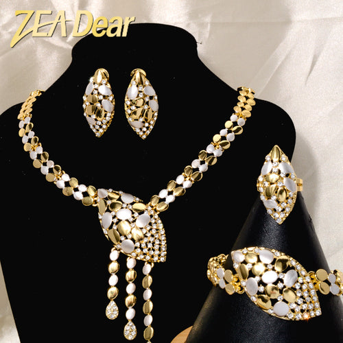 Droid Butterfly Bead Gem Dazzling Starry Sky Cheetah Gem Necklace Banquet Haute Couture Egg Shape Teardrop Cubic Zirconia Earrings Set