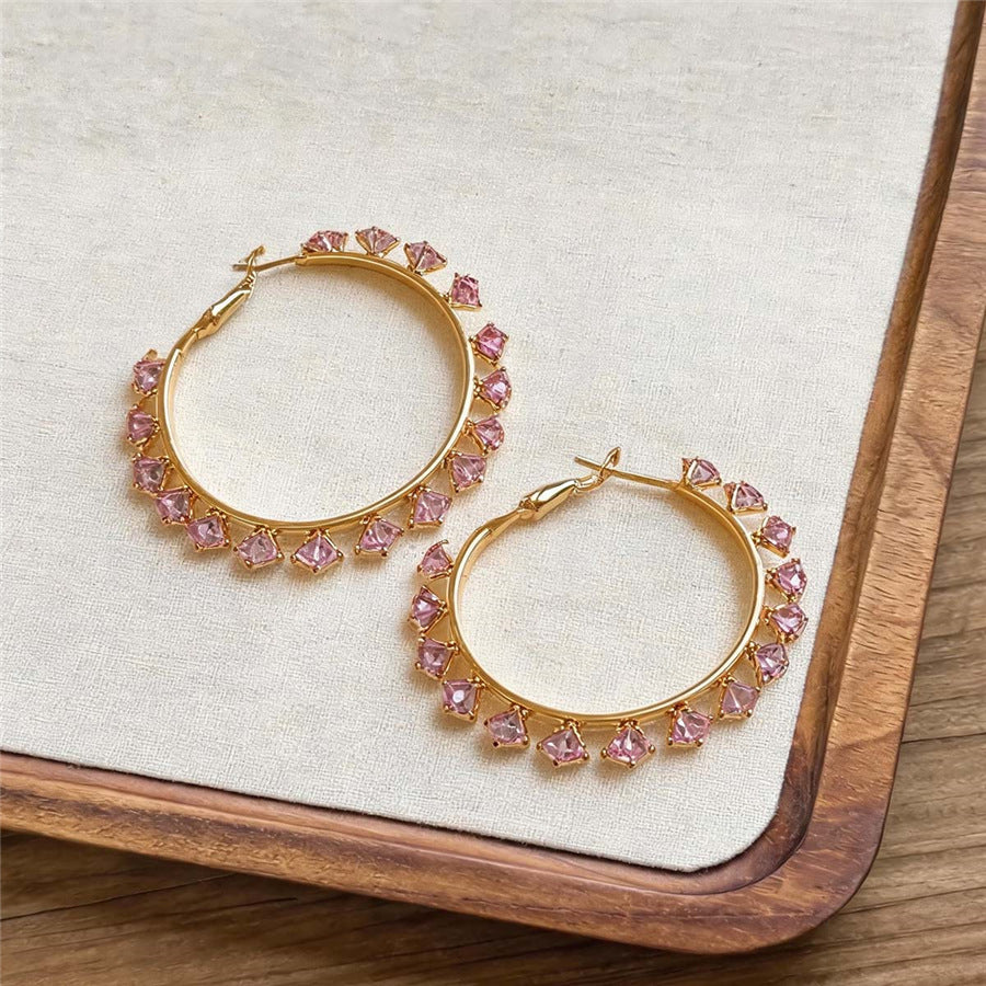 French Vintage Zircon Round Hoop Earrings - view 6