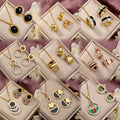 Western Exquisite Asymmetric Luxury Creative Polygon Geometric Band Shape Texture Glaze Heart Earrings Necklace Set