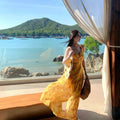 French Yellow Ombre Floral Ribbon V-Neck Camisole Photo Dress