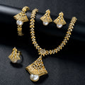 Dubai Bead Gem Coated 18k Gold Leaves Necklace Imitation Pearl Pendant 4-Piece Set Saudi Wedding Premium Jewelry