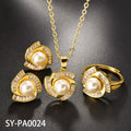Overseas New Release Imitation Pearl Pendant Mini Set Rhinestone Necklace Ring Earrings 3-Piece Set Western Women Jewelry