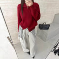 Women's Fall-Winter Korean Knit Wool High Neck Sweater + Cardigan + Jacket + Top 2026 - Off White