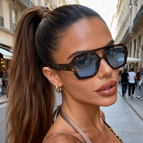 Retro Pair Bridge Women Sunglasses Western Big Frame Sunglasses Personality Asymmetric Pilot Men Sunglasses Premium