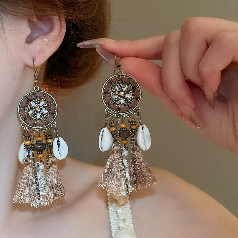 Bohemian Crystal Teardrop Beaded Tassel Earrings - view 4