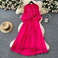 Retro Palace Style Lantern Sleeve Dress, Crochet Embroidery Fitted Long Dress