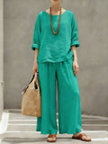 Women's Linen Cotton Long Sleeve Loose Shirt 2-Piece Set 2026 | Casual Shirt - Khaki