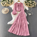 Fall Gentle Lantern Sleeve Crew Neck High Waist Fitted Shirt + Skirt Set