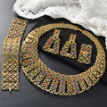 Overseas Dubai Gold 18K Statement Geometric Cutout Mini Set Colorful Crystal Necklace Bracelet Set Earrings Ring Middle East Set Women