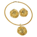EU/US Import Retro Gold Metal Round Sunflower Cutout Lace Versatile Necklace Earrings Set 2-Pc Set