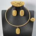 Overseas Fashionable Dubai Bride Square Piece 18K Gold Plated Set Necklace Bangle Earrings Ring Middle East Women
