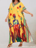 Women's Bohemian Ethnic Plus Size Printed Loose Dress + Skirt 2026 - Yellow