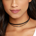 Western Personality Harajuku Minimalist Leather Wax Cord Silver Plated Bead chocker Choker Women Double-Layer Necklace Bead Collar