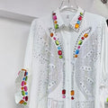 Plus Size Rhinestone Long Shirt, Niche European Design