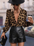 Early Spring Casual Elegant Satin Long Sleeve Leopard Shirt