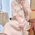 New Chinese Style Modified Cheongsam Dress, Cotton Linen Embroidery Tea Dress