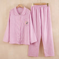 Women's Fall-Winter Minimal Mesh Cotton Long Sleeve Square Neck Striped Pants Set 202 - Blue