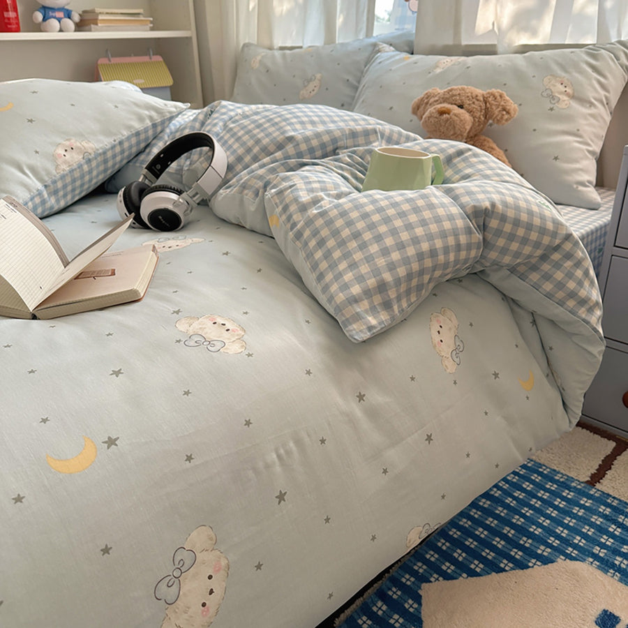 Creamy Cat Floral Print Cotton 4-Piece Bedding Set - view 2