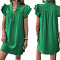 V-Neck Ruffle Sleeve Dress - Fashion Multi-Layer Petal Sleeve Pullover Dress