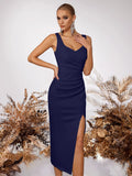 Women's Off-Shoulder Shirred Side Slit Cami Dress