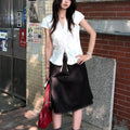 Summer Korean Slimming Lace Short Sleeve Tie-Front Lace Trim Textured Shirt