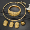 Overseas Fashionable Dubai Bride Square Piece 18K Gold Plated Set Necklace Bangle Earrings Ring Middle East Women