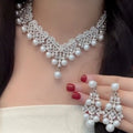 French Rhinestone Pearl Necklace Evening Gown Statement Choker Set Girls Day Bride Clavicle Chain Luxury Necklace