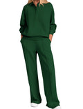 Casual Fashion Long Sleeve Lapel Collar Wide Leg Pants + Top Set