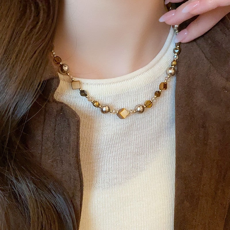 Vintage Brown Tiger's Eye Round Necklace - view 11