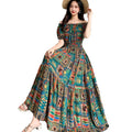 Rayon Floral Off-Shoulder Elastic Waist Bohemian Beach Dress