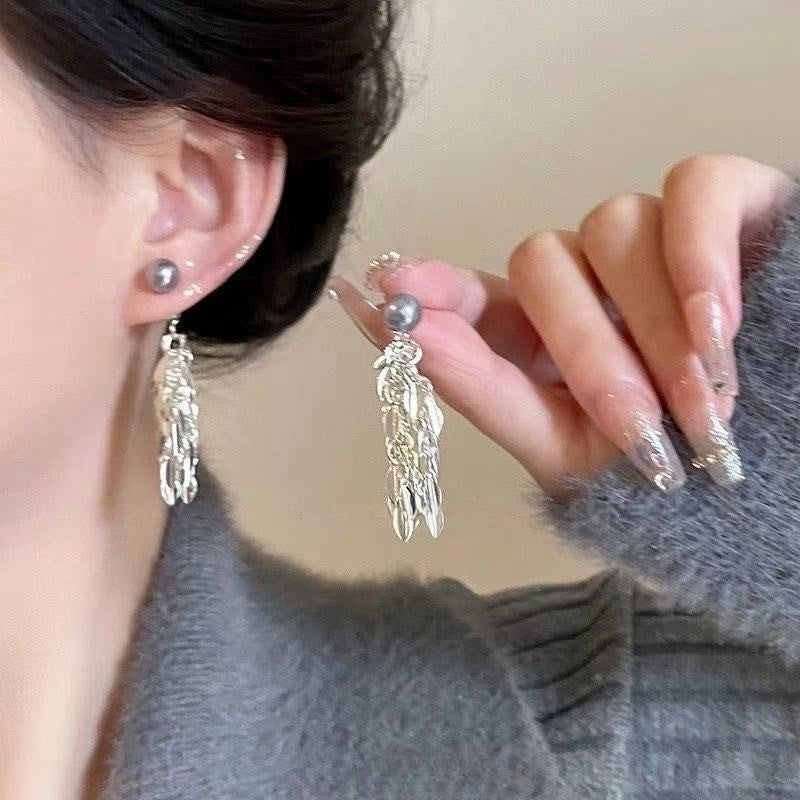Silver-Tone Leaf Tassel Drop Earrings - view 6