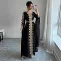 Women's Vacation Elegant Embroidered Long Sleeve V-Neck Dress + Long Skirt 2026 - Peacock Blue