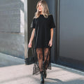 Plus Size Lace Dress - Slimming European Style Casual Solid Color Summer Dress