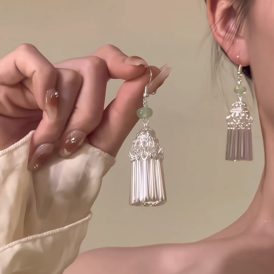 Chinese-Style Glass Bead Tassel Drop Earrings - view 10