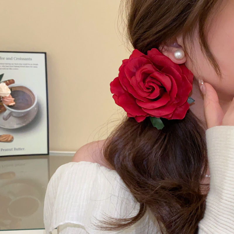 Red Rose Flower Side Hair Clip - view 6