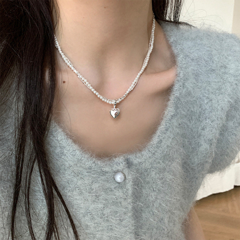 French Heart Pearl Necklace with Silver Accents - view 6