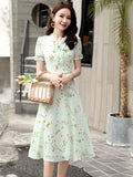 Sweet Small Floral Bow Tie Dress, French Print Slimming