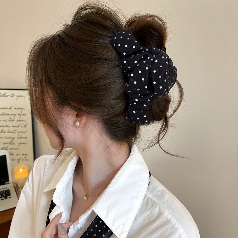 Korean Polka Dot Fabric Hair Claw Clip - view 7