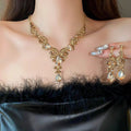 Western Imperial Breeze Rhinestone Geometric Teardrop Necklace Set Fashionable Clavicle Chain Light Luxury Premium Necklace Women