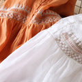 Cotton Ethnic Embroidered Crew Neck 3/4 Sleeve Mid-Length Dress