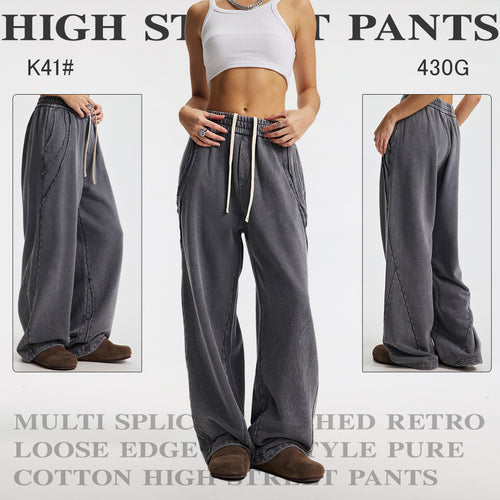 Unisex Washed Retro Frayed High-Street Pants