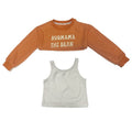 Girls' Short Knit Hoodie Tank Embroidered Jeans Three-Piece Set
