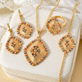 Western New Overseas Jewelry Beaded Quilted Shape Base Pad Alloy Necklace Bracelet Set Earrings Ring Fashionable Women Set