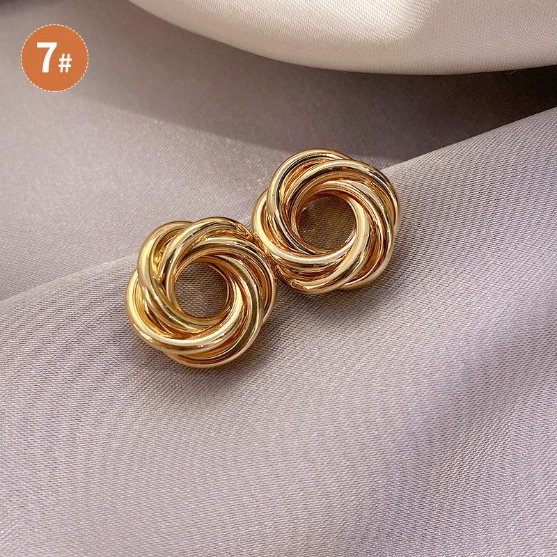 Metal Striped Half-Round Statement Earrings - view 12