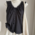 Summer Korean Slimming Mesh Sleeveless V-Neck Patchwork Plaid Shirt