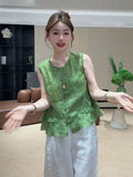 Summer Korean Youthful Sleeveless Patchwork Ruffle Shirt + Tank Top