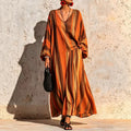 Fall Long Sleeve V-Neck Striped Printed Wide Leg Pants + Top 2-Piece Set